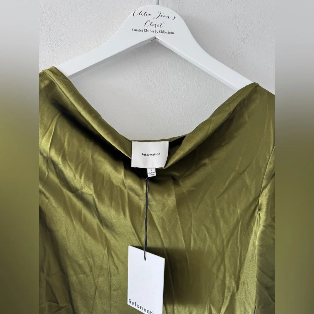 REFORMATION NWT Pike Silk Maxi Dress in Moss - Picture 12 of 14